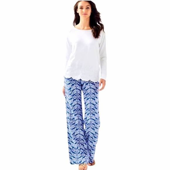 Lilly Pulitzer Bal Harbour Linen Palazzo Pants in  Resort White A Mermaids Tail - Picture 1 of 13